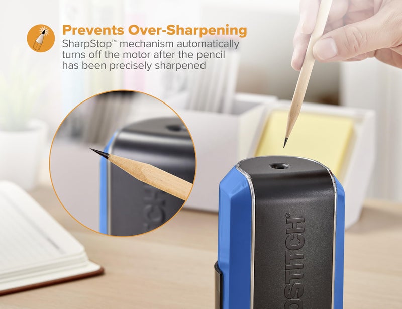 Bostitch مبراة أقلام كهربائية عمودية من بوستيتش، محرك قوي بدون توقف، يمنع الإفراط في التمليس، أزرق (EPS5V-Blue) - Image 5